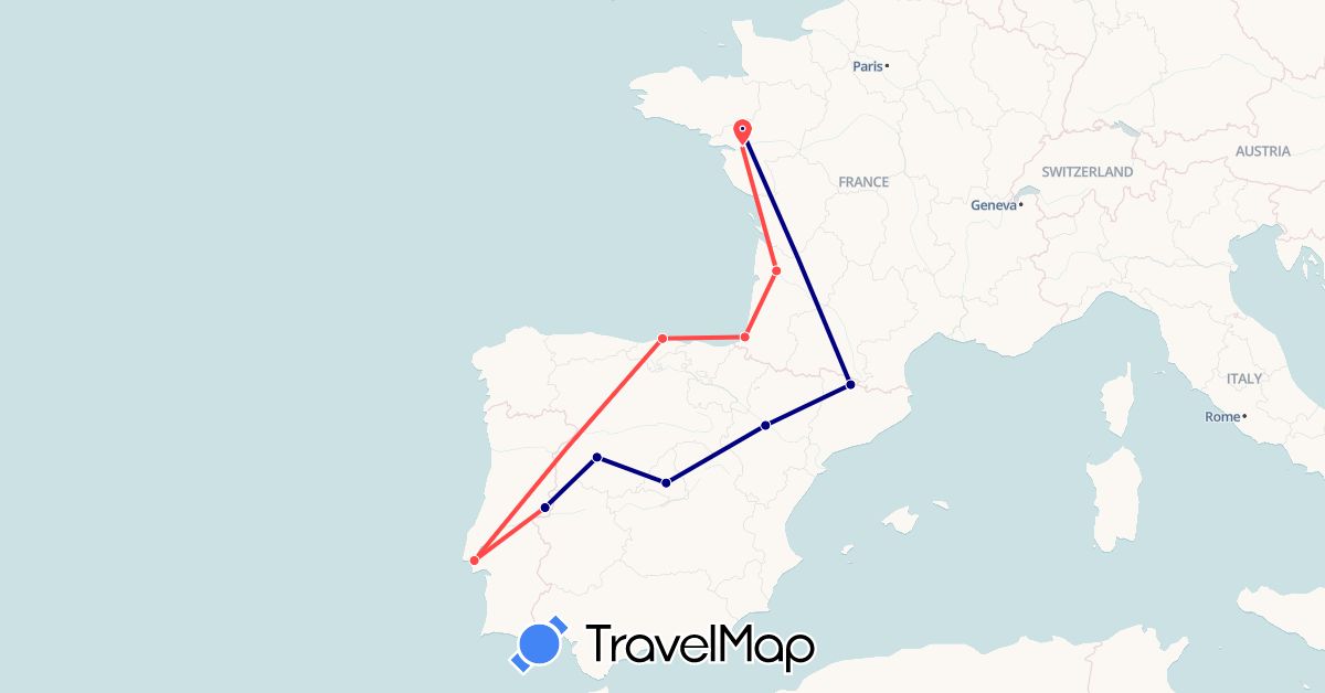 TravelMap itinerary: driving, hiking in Andorra, Spain, France, Portugal (Europe)